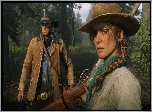 Gra, Red Dead Redemption 2, Arthur Morgan, Sadie Adler, Warkocz, Kapelusz, Karabin
