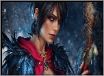 Gra, Dragon Age, Morrigan, Postać, Kobieta, Włócznia, Fantasy