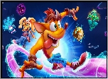 Gra, Crash Team Rumble, Postacie, Lis, Dziewczyna, Maski, Bieg, Ruch, Plakat
