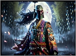 Postać, Boba Fett, Kimono, Księżyc, Drzewa, Gra, Star Wars Fett Legacy, Grafika
