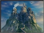Final Fantasy, most, skała, góra, zamek