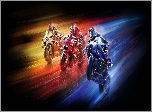 Gra, MotoGP, Motocykle, Honda, Ducati, Yamaha, Motocykliści, Ruch, Szybkość