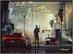 Gra, Cyberpunk 2077, Czowiek, Samochd, Miasto