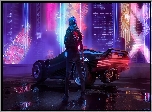 Gra, Cyberpunk 2077, Kobieta, Samochód, Broń