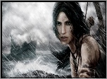 Lara, Croft, Deszcz, Statek, Tomb, Raider