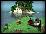 Minecraft, Człowiek, Wyspa, Skrzynia, Drzewa