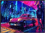 Gra, Cyberpunk 2077, Porsche, Ludzie, Ulica, Neony