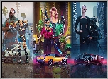 Gra, Cyberpunk 2077, Postacie, Pojazdy, Plakat