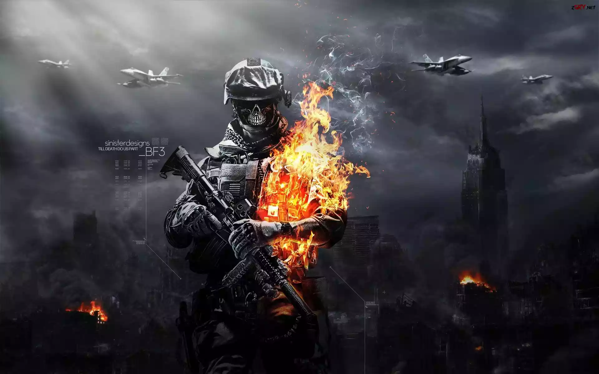 Battlefield 3, Wojna, Czaszka, Broń, Żolnierze, Wybuchy
