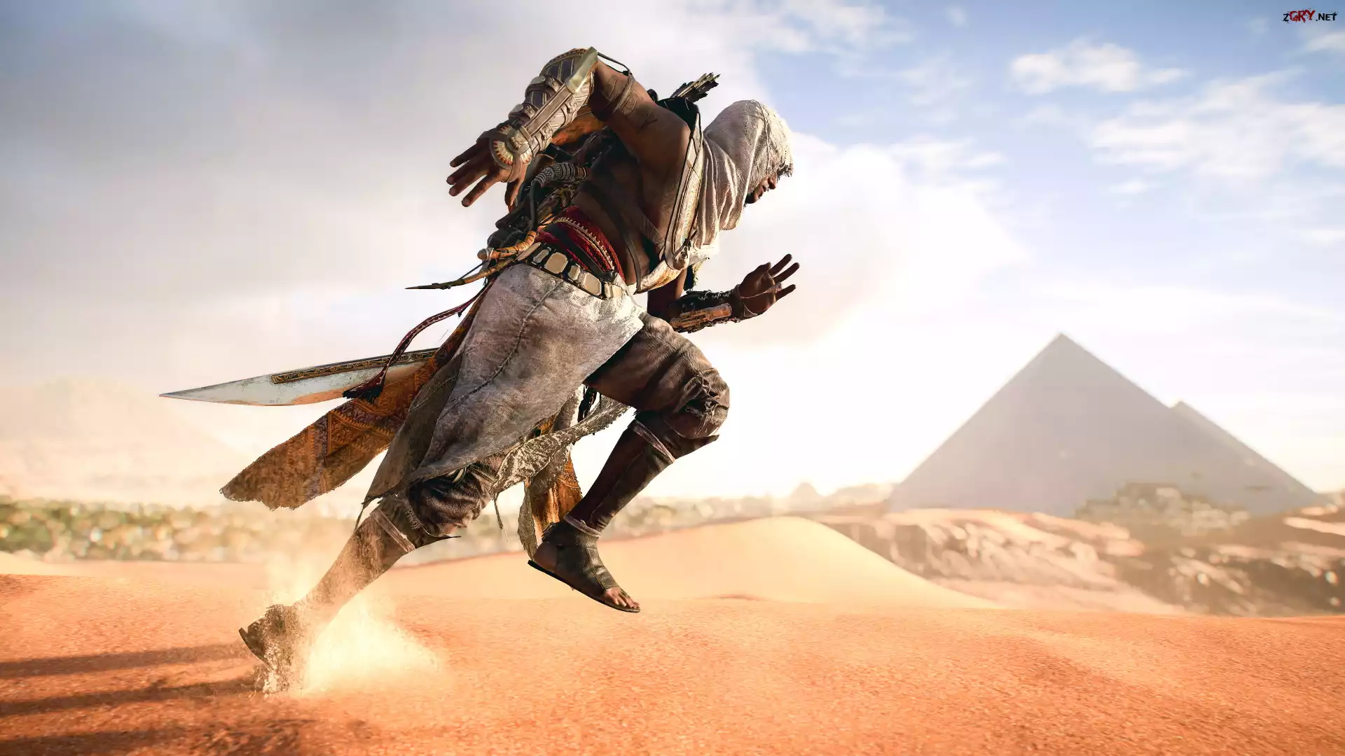 Gra, Assassins Creed Origins, BiegnÄ…cy, Bayek, Piramidy