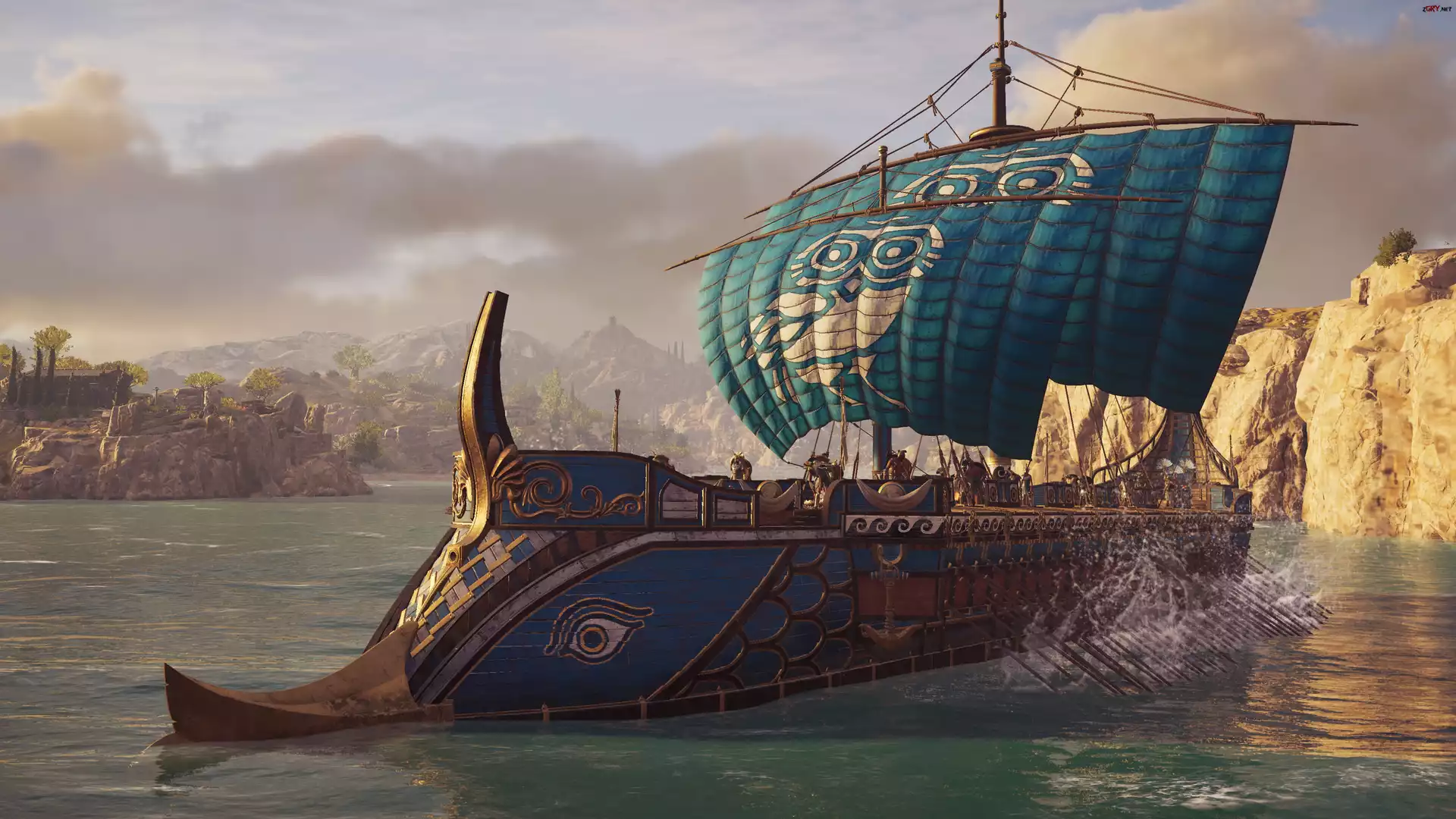 Gra, Assassins Creed Odyssey, Żaglowiec, Morze, Skały