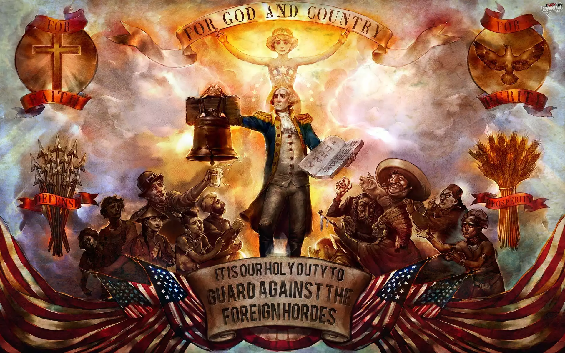 Bioshock Infinite, Wstęga, Napis, Ludzie