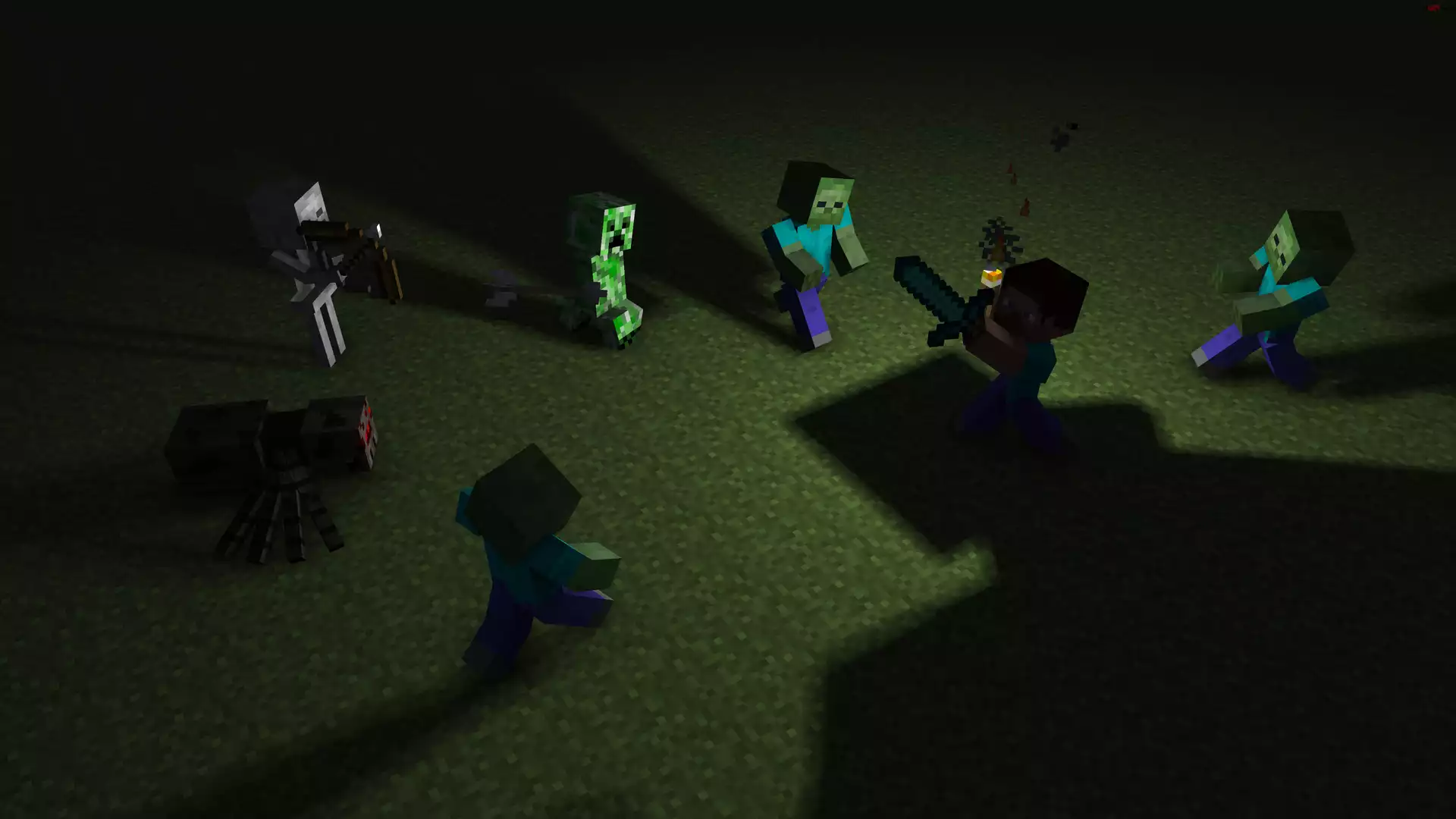 Minecraft, Creeper, Steve, Noc, Szkielet, Zombie, PajÄ…k