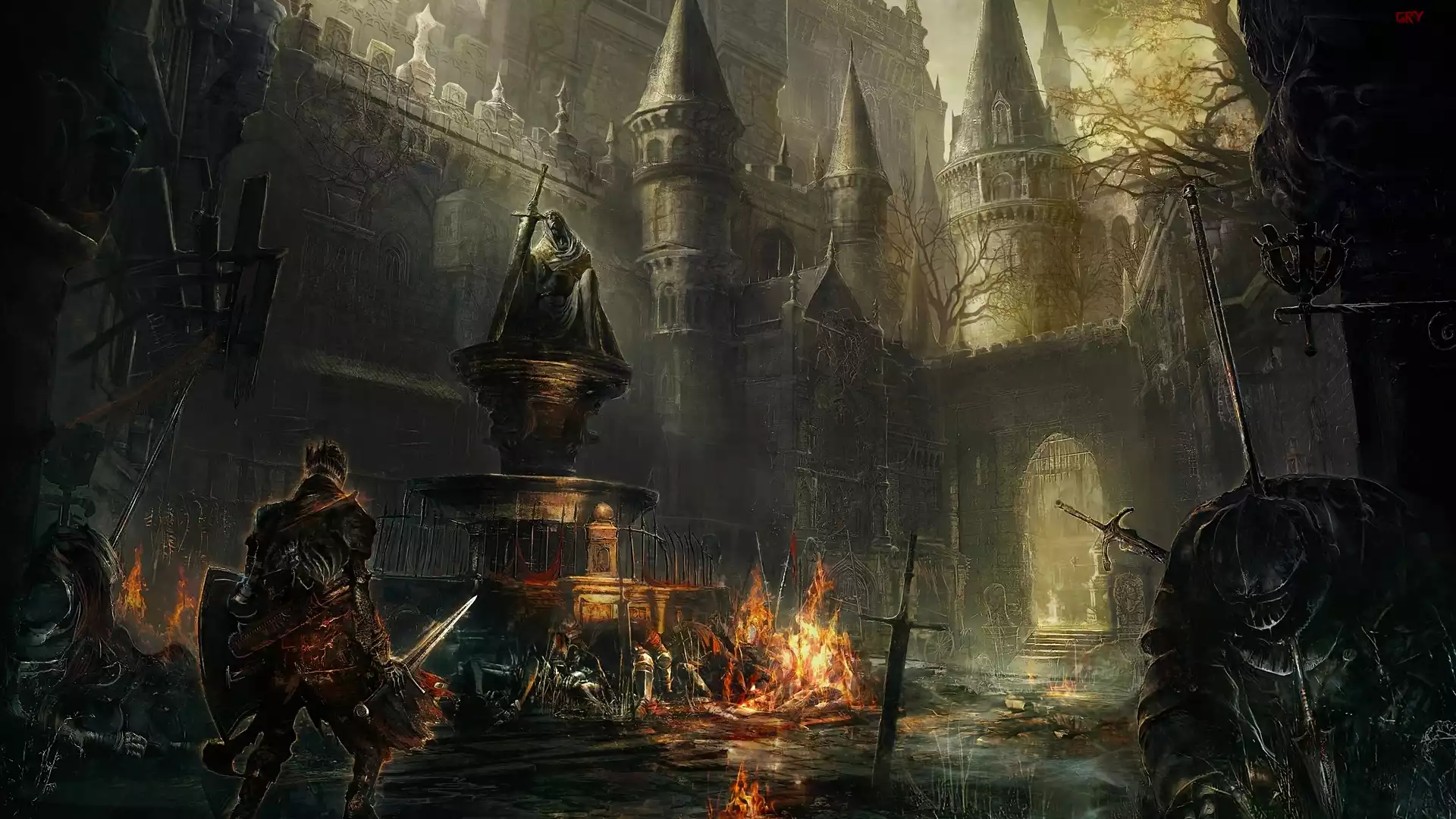Gra, Dark Souls III, Zamek, Ogień, Miecz
