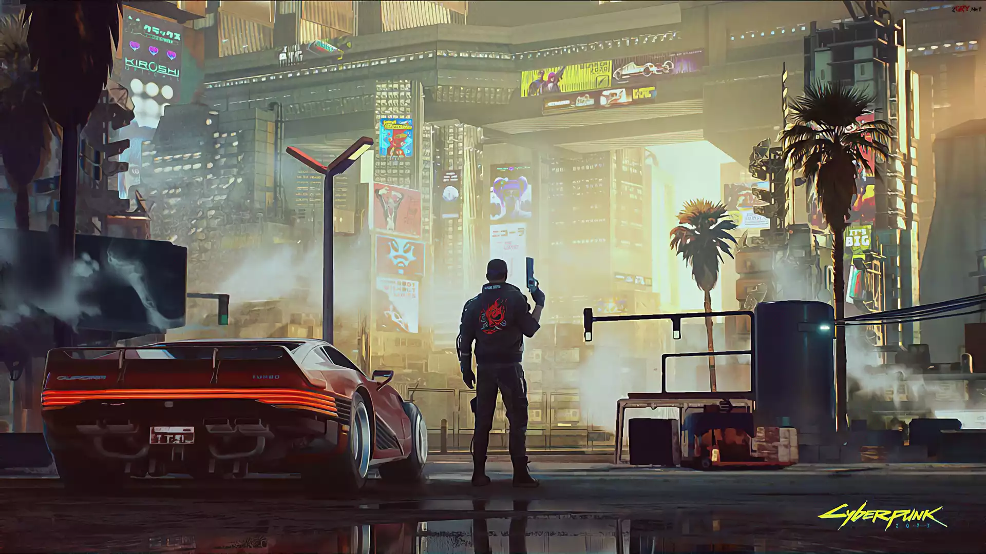 Gra, Cyberpunk 2077, Człowiek, Samochód, Miasto