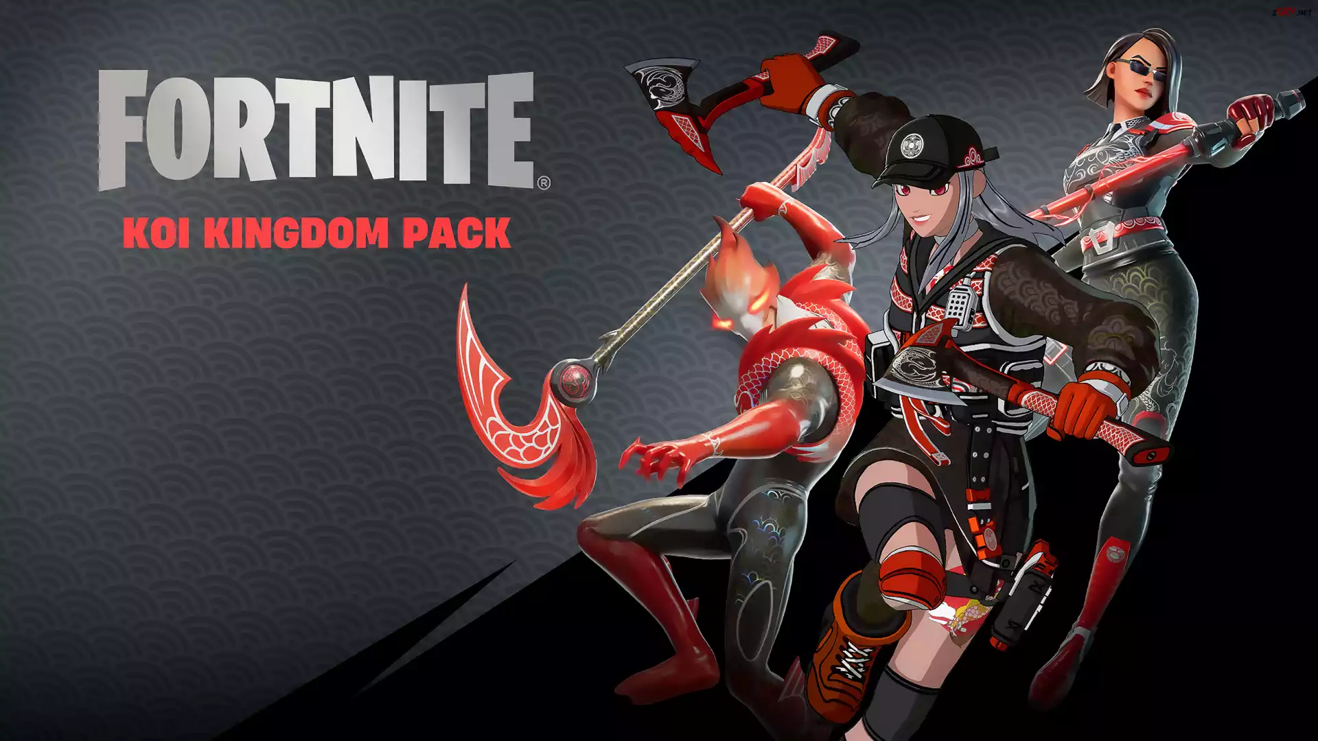 Gra, Fortnite Koi Kingdom Pack, Płomień, Ogień, Kobiety, Toporki, Plakat