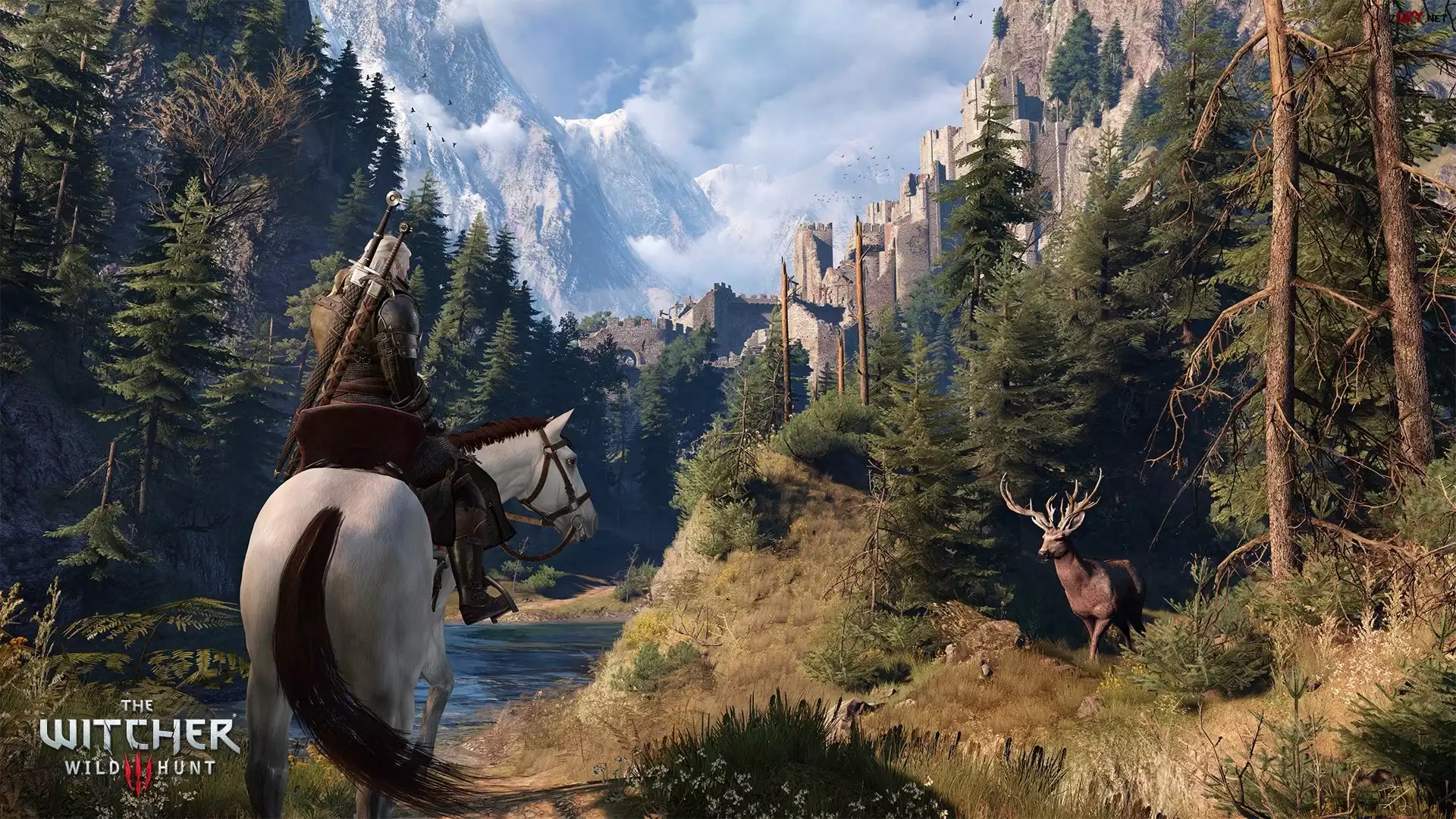 Gra, Wiedźmin 3: Dziki Gon - The Witcher 3: Wild Hunt, Koń, Lasy, Jeleń, Twierdza, Szczyty