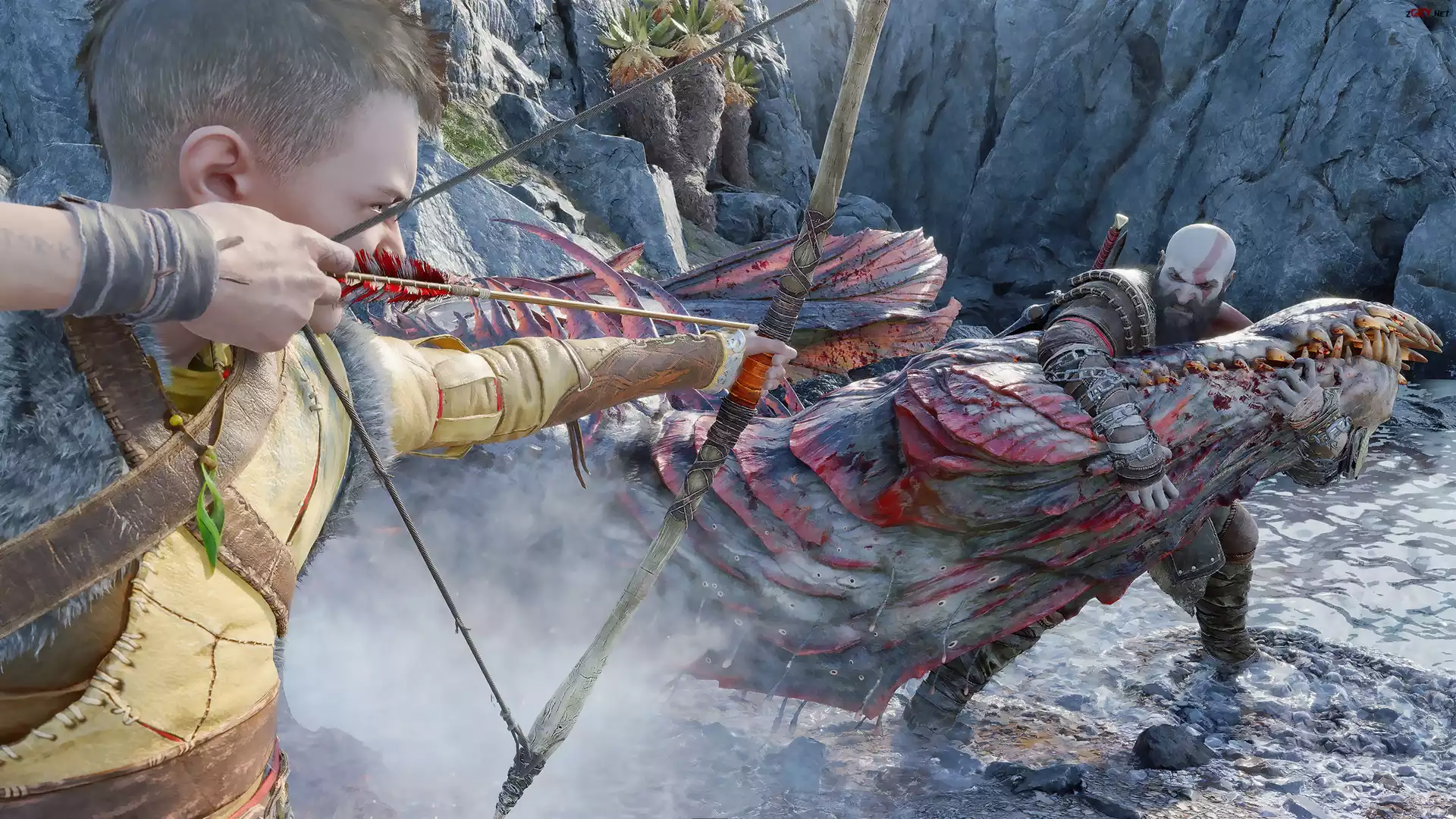 Gra, God of War Ragnarok, Postacie, Arteus, Kratos, Walka, Łuk
