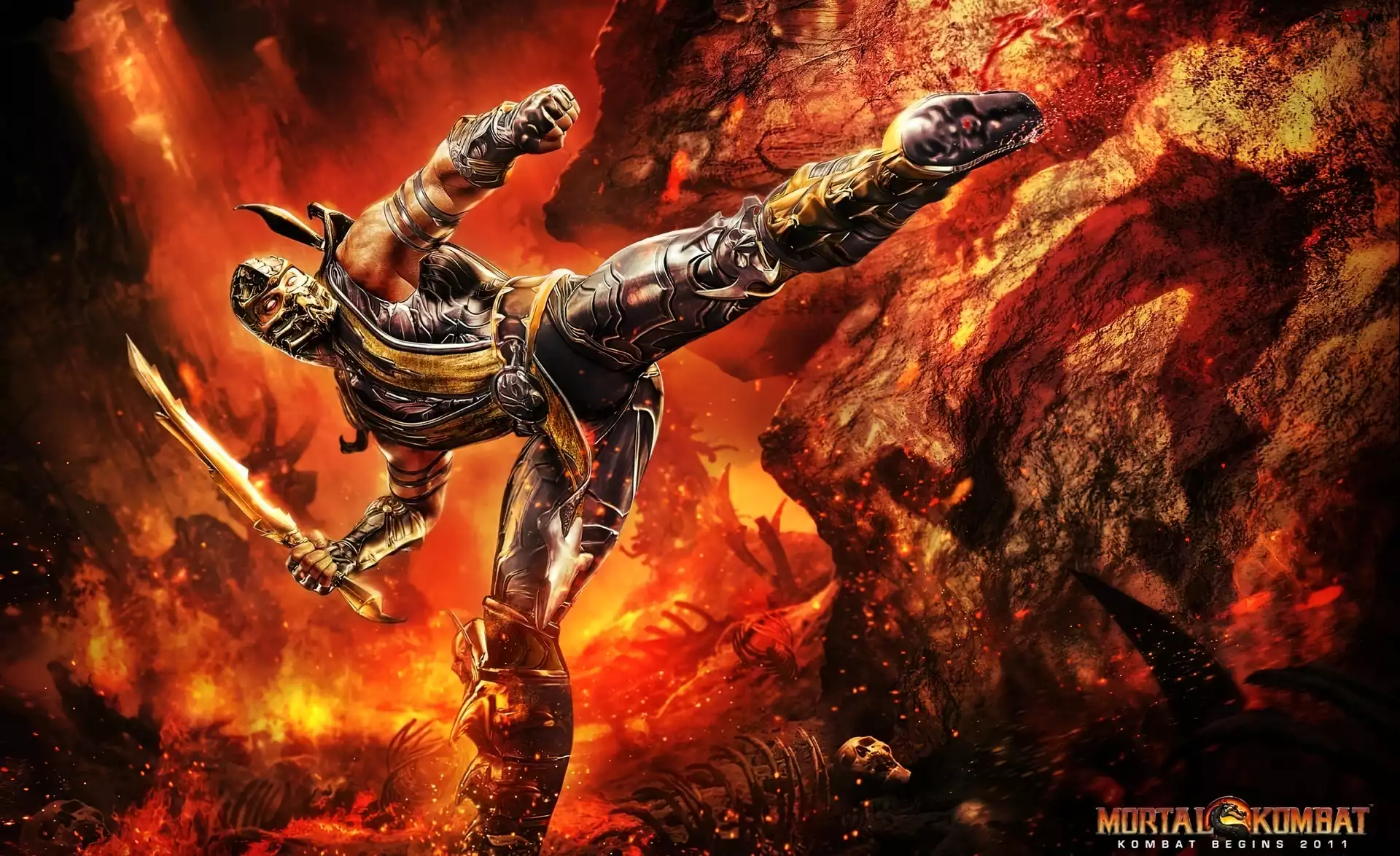 Mężczyzna, Mortal Kombat, Scorpion, Lawa