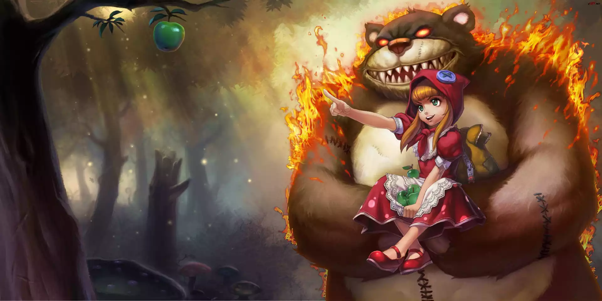 League Of Legends, Dziewczynka, Misiek, Zielone, Jabłka