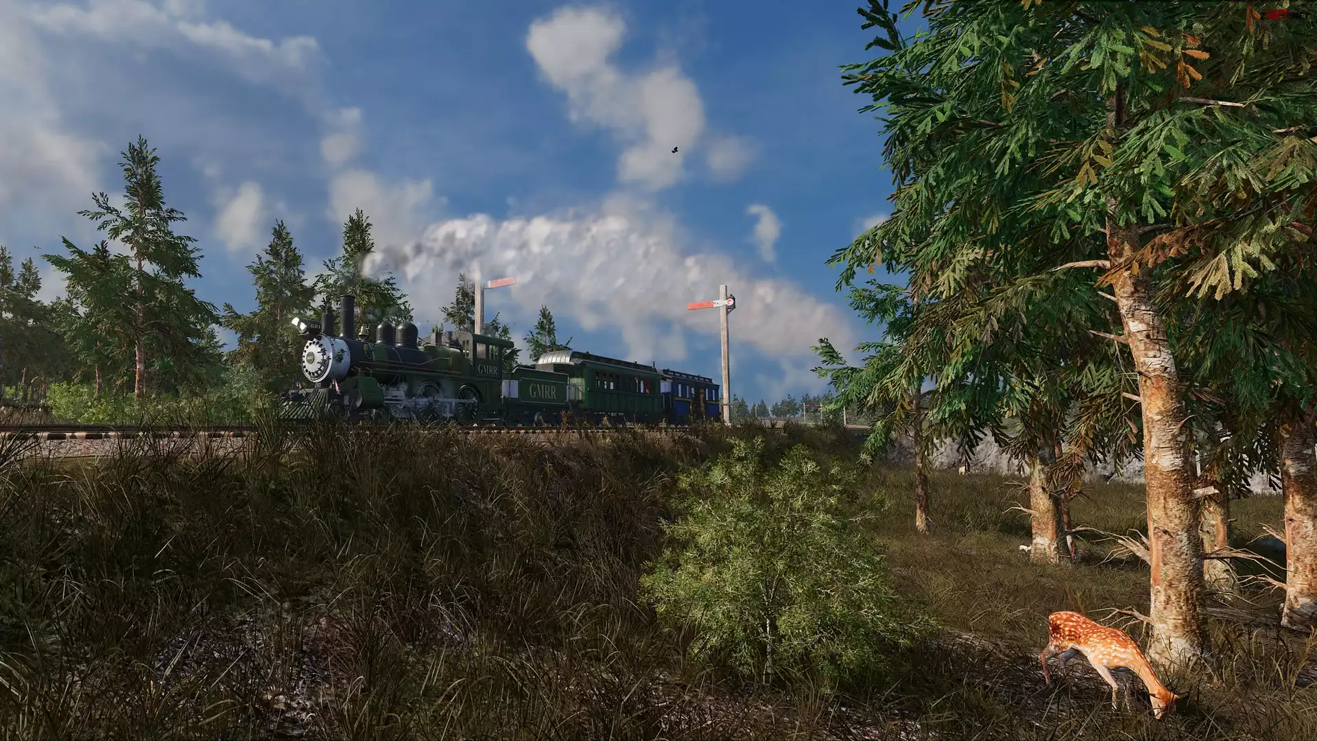 PociÄ…g, Tory, Las, Drzewa, Sarna, Gra, Railway Empire 2