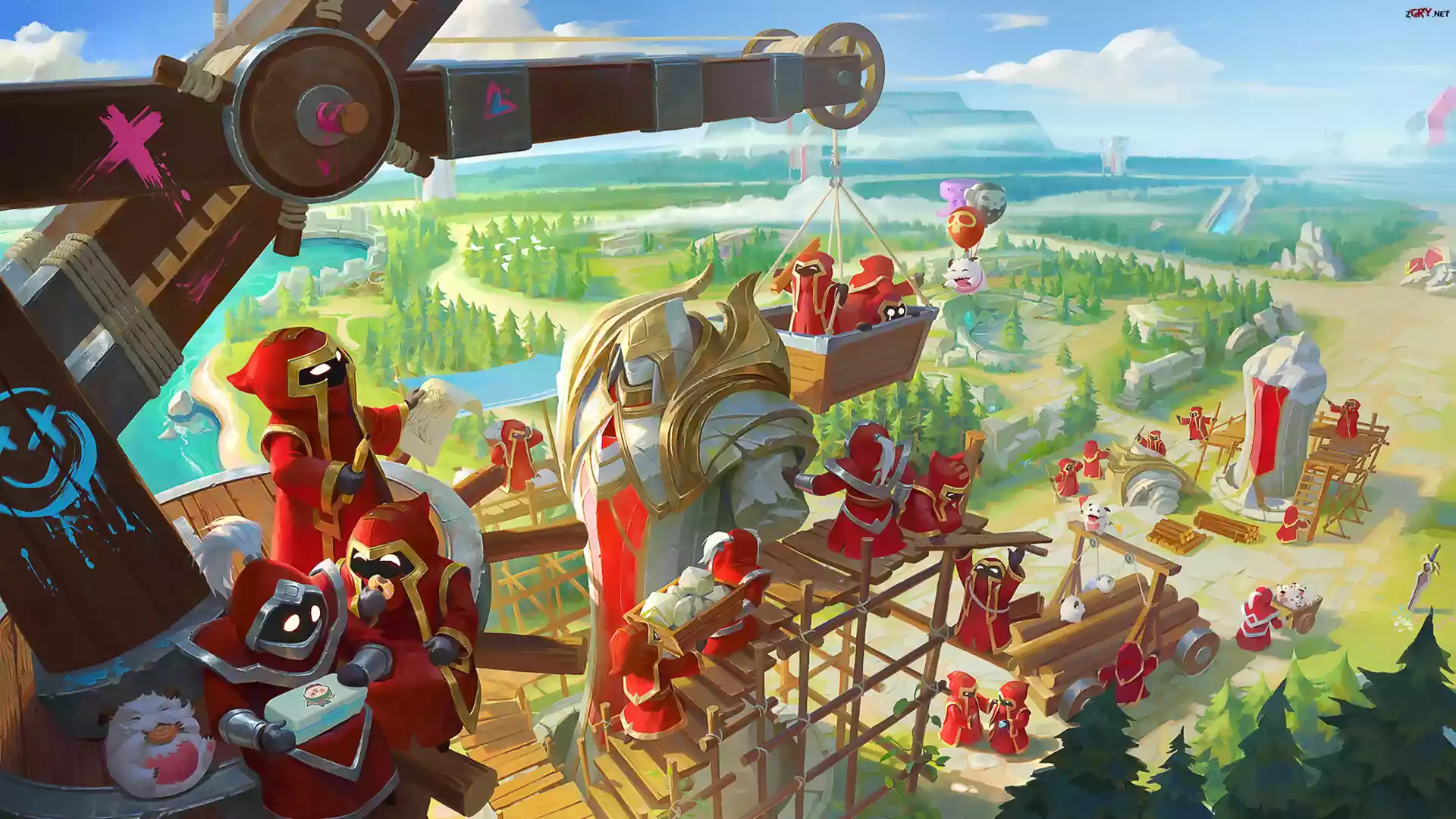 Gra, League of Legends Wild Rift, Postacie, Poro, Dźwig, Rusztowanie, Posągi