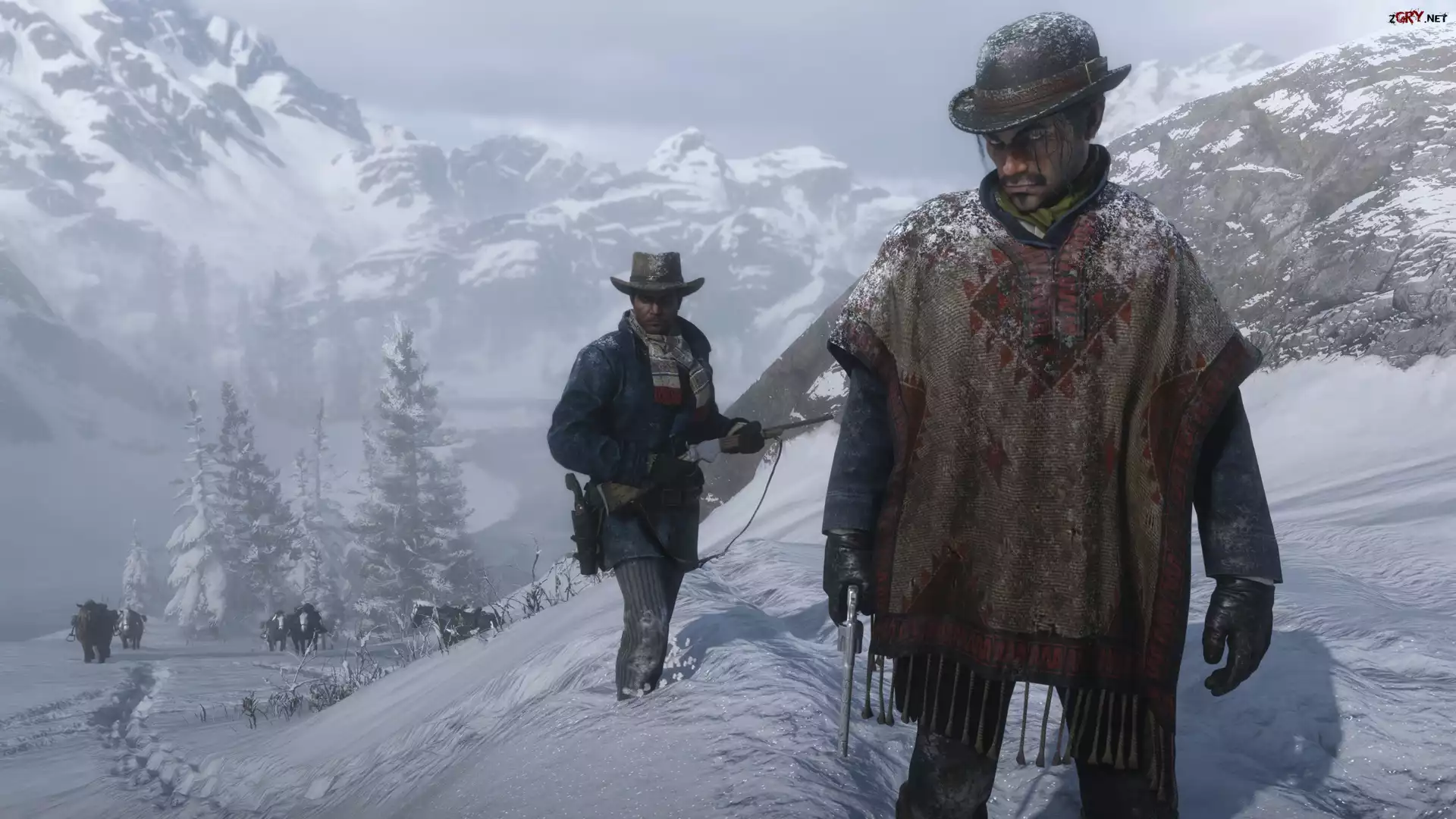 Gra, Red Dead Redemption 2, Zima, Mężczyźni, Góry