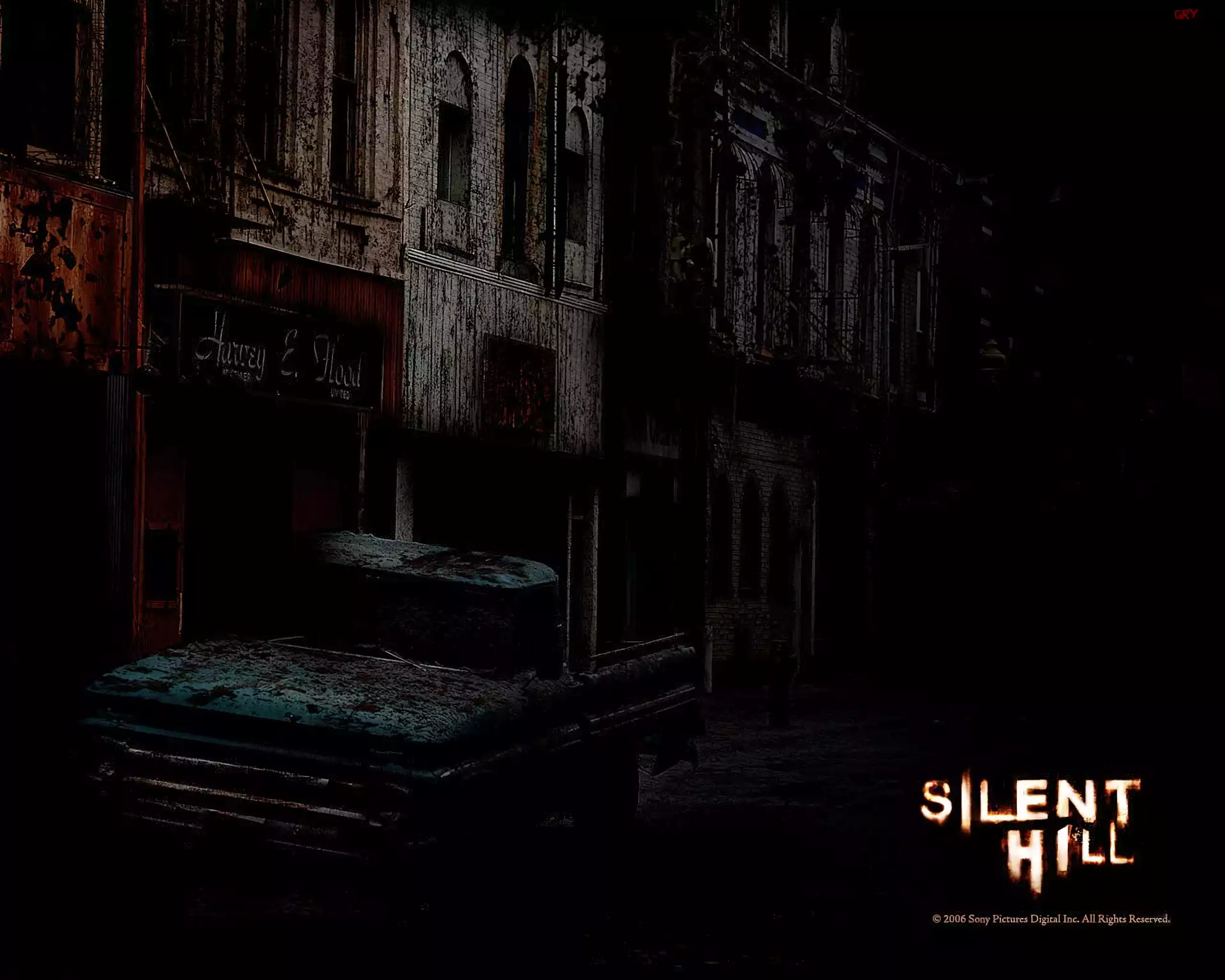 Silent Hill, budynki, ciemno, pickup, krew