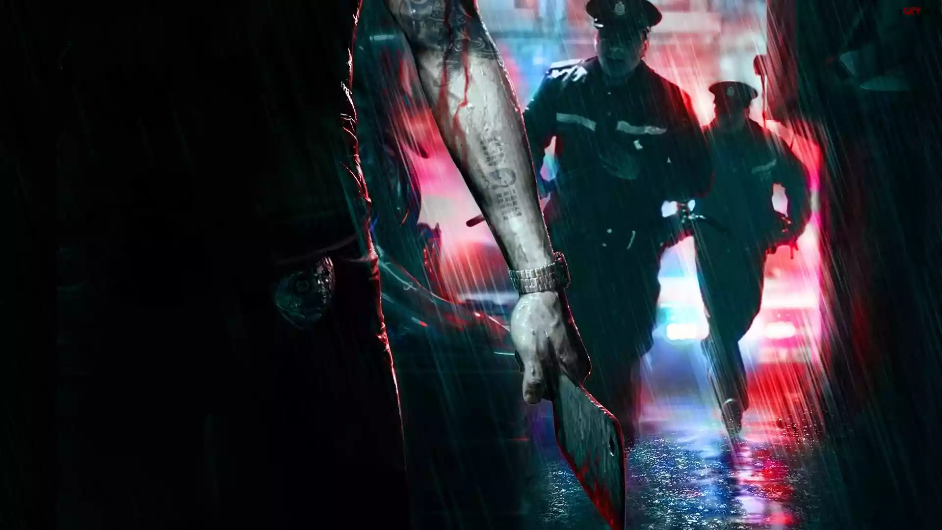 Sleeping Dogs, Policjanci, Tasak, Deszcz