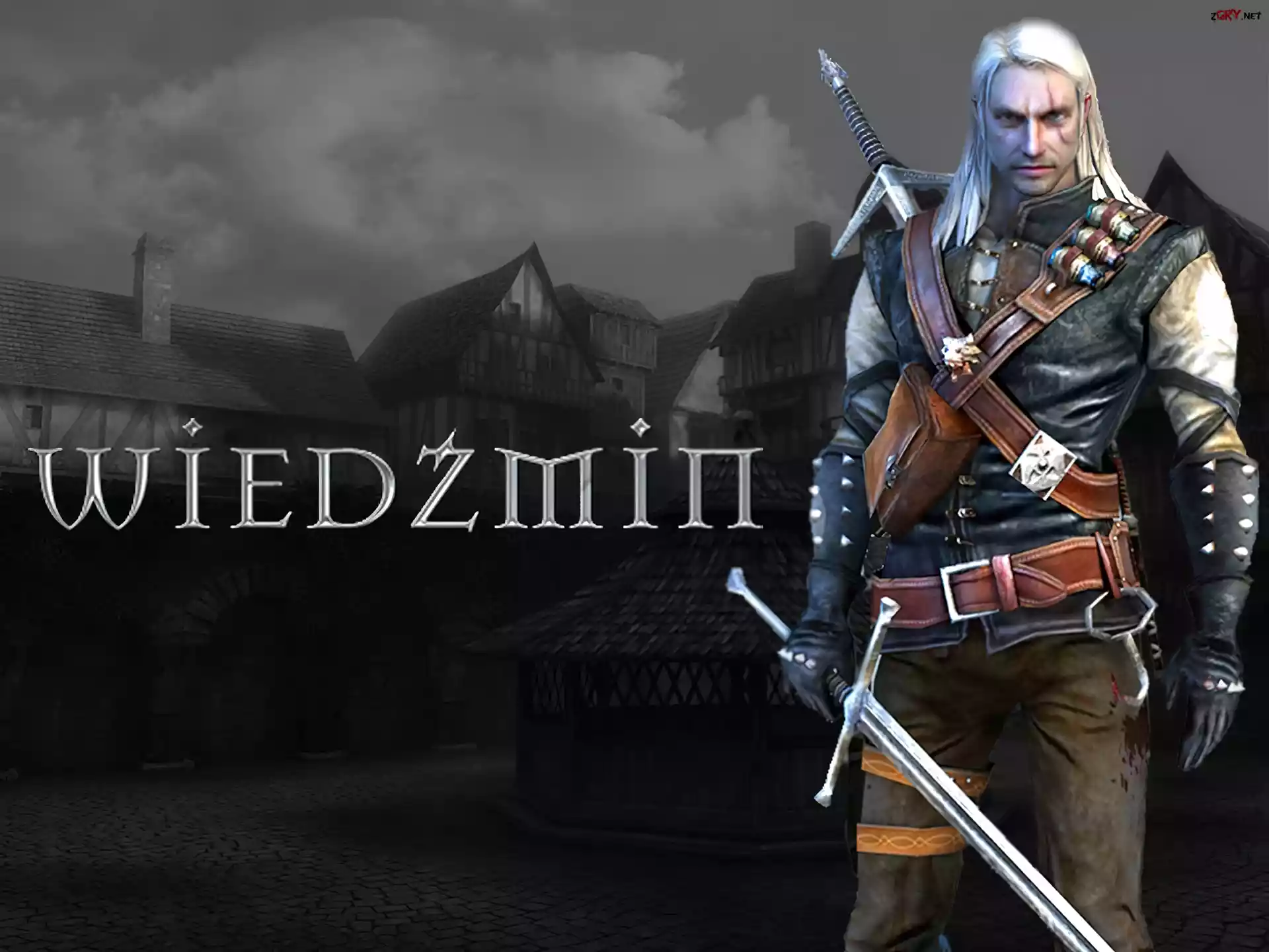 The Witcher, wioska, mężczyzna, miecz