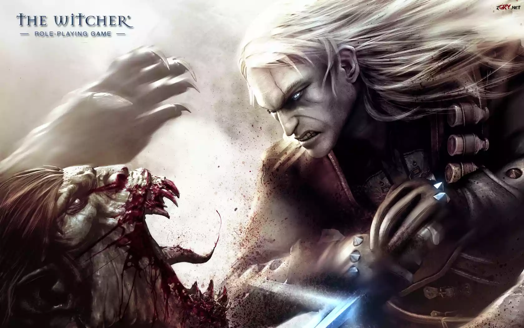 The Witcher, mężczyzna, potwór, kły, zęby, krew